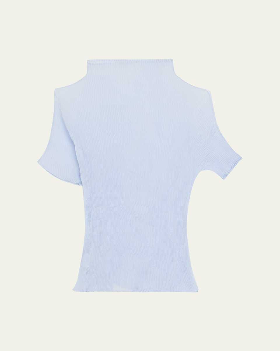 Short-Sleeve Plisse Chiffon Blouse